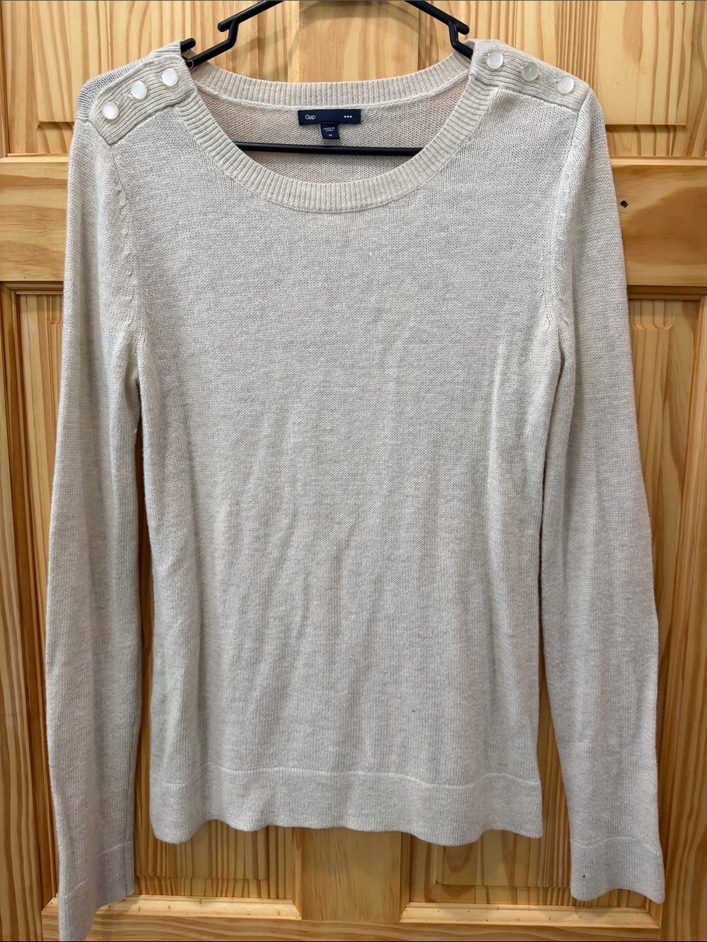GAP Cream Button-Shoulder Knit Crewneck